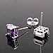 GULICX Silver Tone 7mm Square CZ Amethyst Color Pierced Earrings Studs Purple Unisex