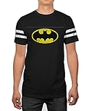 DC Comics Batman Classic Logo Striped Sleeves Black T-shirt (X-Large)