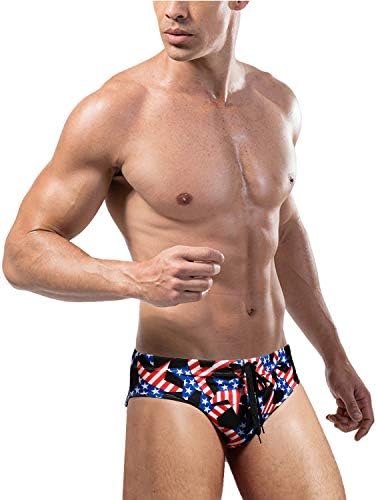 Citzzonly 2pcs Swimming Mens Briefs Summer Party Swimwear USA Flag Underwear Athletic Bikini Short Beach Swimsuit