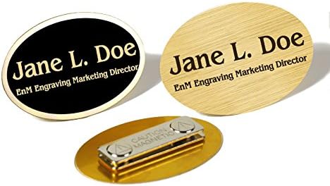 Custom Engraved Brass Name Tag Name Badge Magnetic or Pin Closure Employee Identification Plate Sign Personalized Real Metal (Brass/Black Text)