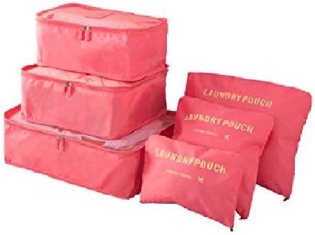 Travel Organizer. Fashion Double Zipper Waterproof Polyester Men and Women Luggage Travel Bags/Packing Cubes/Organizer/Clothes Organizer (6pcs Set) (Watermelon Red)