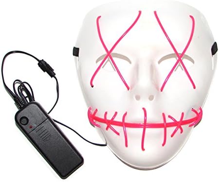 Scared EL Wire Light Up Mask Halloween Rave Led Mask for Festival Party(Pink)