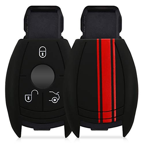 kwmobile Mercedes Benz Car Key Cover - Silicone Protective Key Fob Cover for Mercedes-Benz 3 Button Car Key - Red Black