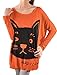 Allegra K Women's Batwing Sleeves Letters Cat Print Loose Tunic Top