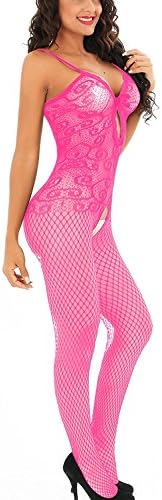Vorifun Women's Sexy Crotchless Bodystocking Strap Bodysuits Thigh Lingerie Fishnet