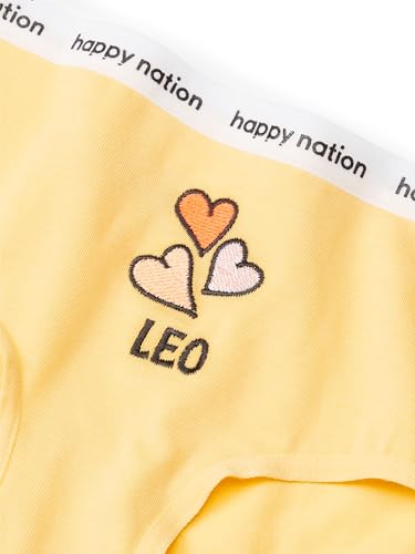 HAPPY NATION GIRLS COMFY COTTON LOGO HIPSTER UNDERWEAR, FRESH YELLOW LEO, MEDIUM