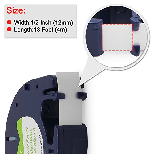 Wonfoucs Compatible DYMO 10697 (91330) Self-Adhesive White Paper Labeling Tape for DYMO Letratag Label Makers, Black Print on White, 1/2'' W x 13' L, 3 Rolls