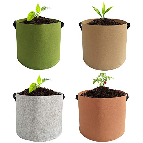 EIIORPO Plant Bags 4 Pack Colorful Mix,Durable Grow Bags 3/5/7/10/20 Gallon Nonwoven Aeration Fabric Pots with Handles,Grow Containers for Vegetable/Flower/Nursery. (4-Pack-10 Gallon)