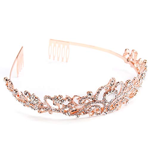 Didder Rose Gold Crystal Tiara Crown Headband Princess Elegant Crown with combs for Women Girls Bridal Wedding Prom Birthday Party - Thumbnail 3