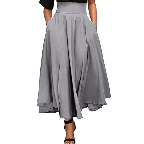 Pocciol 2018 Newly Everyone Love Skirt,Newly Pleated Long Skirt Front Slit Belted High Waist Maxi Ankle-Length Skirt (Gray, 2XL)