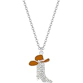 Dreuyet Charm Cowwomen Boots Pendant Necklace for Women Dainty Luck Rhinestones Enamel Western Boots Necklaces Vintage Boho Hat Choker Necklace Western Style Jewelry Gifts (brown)