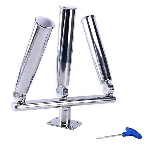 Amarine Made 3 Tube Silver Highly Polished Stainless Steel Trident Outrigger Stylish Rod Holder