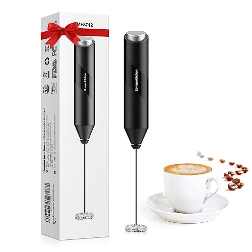 Bonsenkitchen Electric Milk Frother Handheld, Portable Whisk Milk Foam Maker, Drink Mixer for Coffee, Matcha, Electric Stirrer Coffee Mixer, Battery Operated(Not Included)