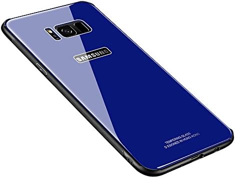 MAKAVO Samsung Galaxy S8 Case, MAKAVO Tempered Glass Back Cover Silicone Bumper Hybrid Anti-Scratch Shockproof Protective Hard Shell for Samsung Galaxy S8 2017 (Blue)