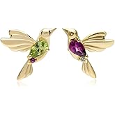 Crystal Bird Stud Earrings for Women 925 Sterling Silver 14k Gold Plated Hypoallergenic Asymmetric Red Green Crystal Animal Dove Cartilage Studs Tragus Dainty Cute Jewelry Gifts