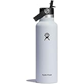 HYDRO FLASK - Water Bottle 621 ml (21 oz) - Vacuum Insulated Stainless Steel Water Bottle with Flex Straw Cap - BPA-Free - Standard Mouth - White