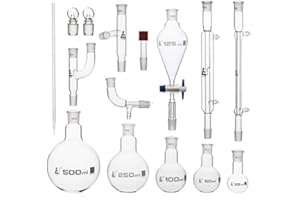 Distillation Kit - Organic Chemistry Set with Size 19/22 Interchangeable Joints - 15 Pieces with Hard Storage Briefcase - Borosilicate Glass - Eisco Labs