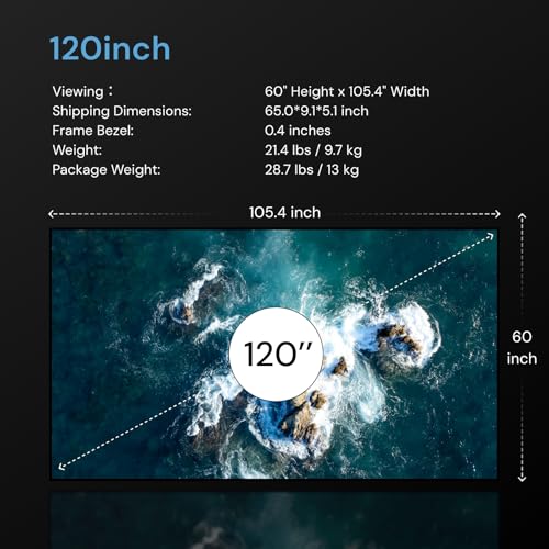 Valerion 120-inch Fixed Frame Projector Screen, 1.3dB Gain, 80% Picture Quality Enhancement, 4K/8K Ultra HD, 3D Compatible, Works with Long Throw, Short Throw & Ultra Short Throw Projectors