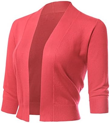 ARC Studio Women's Classic 3/4 Sleeve Open Front Cropped Cardigans (S-XL)