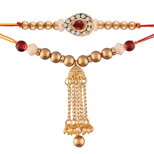 i jewels gold plated jhumki style bhaiya bhabhi rakhi set (r612co)