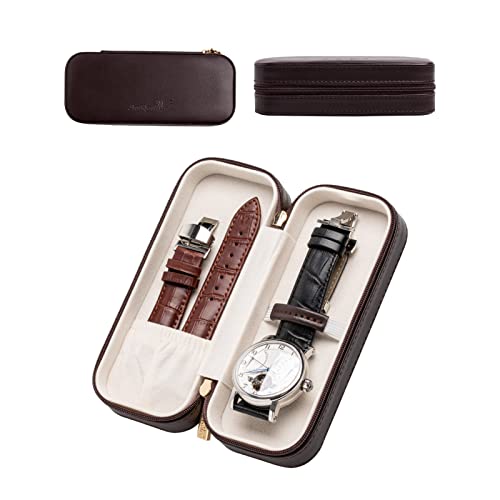 Travel Watch Box Single Portable Watch Travel Case for Men Women,Small Watch Band Storage Holder Box,Accessories Display Case for Wrist Watch,Gift for Husband Father Boyfriend and Brother (Brown)