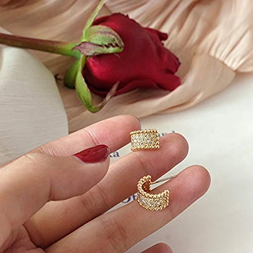 14K Gold Plated CZ Dainty Wide 925 Sterling Silver Cubic Zirconia Hoop Earrings Hypoallergenic