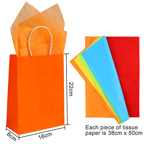 Coobey 20 Pieces Kraft Paper Bags Party with 25 Sheets Tissue Paper for Birthday, Wedding, Tea Partyand Party Celebrations