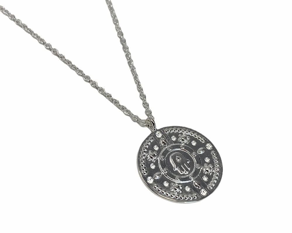 Strictly Gifts Ladies Sterling Silver with Cubic Zirconia Hamsa Hand Disc Pendant 53cm Necklace