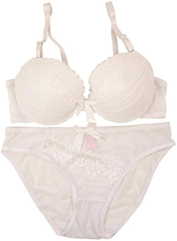 2-Pc Women's Lacy Lace Push-Up Bra & Panties Set (38C/XL, White)