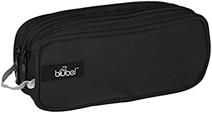 Blubel double zipper pencil case with two large Compartments and handle to travel for multi use. (Black)