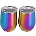 Skylety 12 oz Double-insulated Stemless Glass, Stainless Steel Tumbler Cup with Lids for Wine, Coffee, Drinks, Champagne, Cocktails, 2 Pieces (Colored Rainbow)
