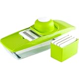 Mandoline Slicer Spiralizer Vegetable Cutter Grater Chopper Julienne Slicer-5 Interchangeable Stainless Steel Blades with Hand Protector, Food Storage Container - For Cucumber, carrot, potato etc …
