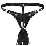 YiZYiF Men's Black Leather Look G-string Fetish Gay Briefs Underwear Swimwear (X-Large(waistline 32.0-42.0