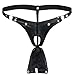 YiZYiF Men's Black Leather Look G-string Fetish Gay Briefs Underwear Swimwear (X-Large(waistline 32.0-42.0