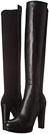 Womens Boots Black Chunky Heel Suede Stretch Wide Calf Fit Calf Knee High Boots Sizes