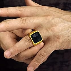 U7 Mens Black Onyx Rings 18K Gold Plated Stainless