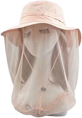 Vrcoco Unisex Summer Anti-mosquito Mask Hat with Head Net Mesh Face Protection UPF50+ Sun Protection For Beekeeping Beekeeper Outdoor Fishing Bucket Hat,One Size Fit Most(1pc,Light Pink)