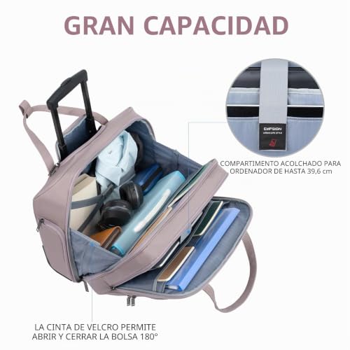 EMPSIGN Laptop Rolling Bag for Women with Wheels 15.6 Inch on Wheels, Overnight Water Repellent Rolling Computer Bag with RFID Pockets, Pink