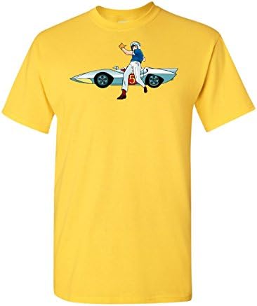 Speed Racer and the Mach 5 100% Cotton T-Shirt Preshrunk Graphic Tee (Large, Yellow)