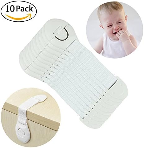 Child Safety Locks -Supercope (10 Pack)- No Tools or Drilling -Adjustable Size/Flexible -Adhesive Furniture Latches For Baby Proofing Cabinets, Drawers, Appliances, Toilet Seat, Fridge, Oven &amp; More