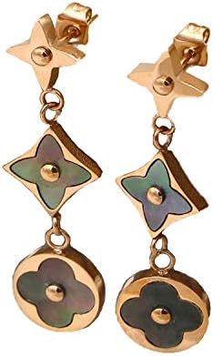 Women's Fashion Earrings Korean Style Three Icon Drop Earrings Stainless Steel Rose Gold