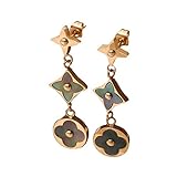 Women's Fashion Earrings Korean Style Three Icon Drop Earrings Stainless Steel Rose Gold (Black)