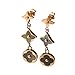 Women's Fashion Earrings Korean Style Three Icon Drop Earrings Stainless Steel Rose Gold (Black)