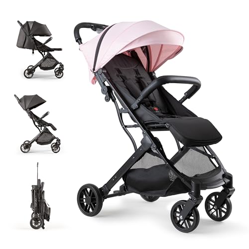 Interbaby Pushchair | Baby Stroller from Birth up to 48 Months or 22 kg | Quick Fold Button, Shock Absorbers, Interchangeable XXL Hood, Baby Stroller Minimum Plus Space Pink