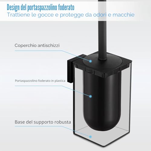 BGL Black Toilet Brush Wall Mount - Square Bathroom Toothbrush Holder 304 Stainless Steel