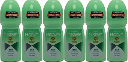 Mitchum for Women Roll On, Unscented, Anti-perspirant & Deodorant, 100 Ml / 3.38 Oz Ounces (Pack of 6)