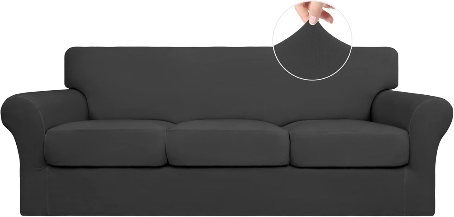 Slipcovers - Easy-Going 4 Pieces Stretch Soft Couch Cover for Dogs - Washable Sofa Slipcover for 3 Separate Cushion Couch - Elastic Furniture Protector for Pets, Kids (Sofa, Dark Gray, Large)