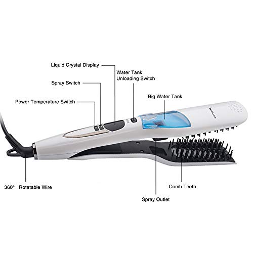 Professional Steam Hair Straightener, Spray Negative Ions Electric Hair Straightener Ceramic Plywood WishLotus with LED Display Double Sided Comb