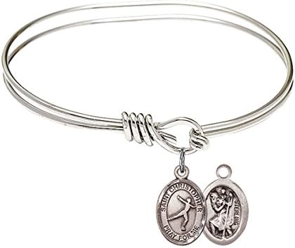 St. Christopher Figure Skating Charm On A Child Sized 5 3/4 Inch Oval Eye Hook Bangle Bracelet
