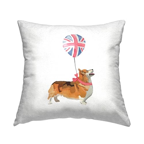 Stupell Industries Royal Corgi Dog Balloon Outdoor Printed Pillow, 18 x 18, Mul…